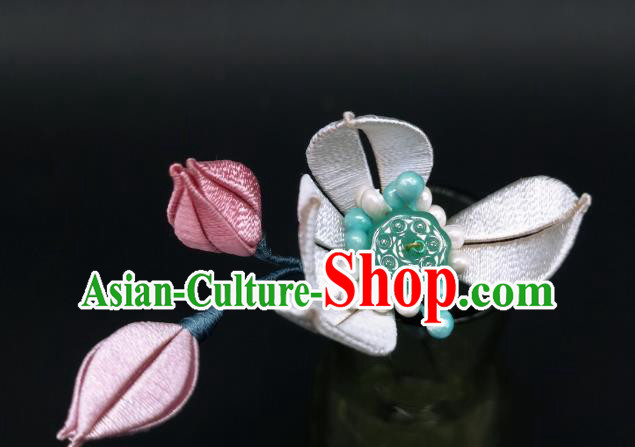 Chinese Traditional Hair Stick Ancient Princess Silk Lotus Hairpin Handmade Hanfu Hair Accessories