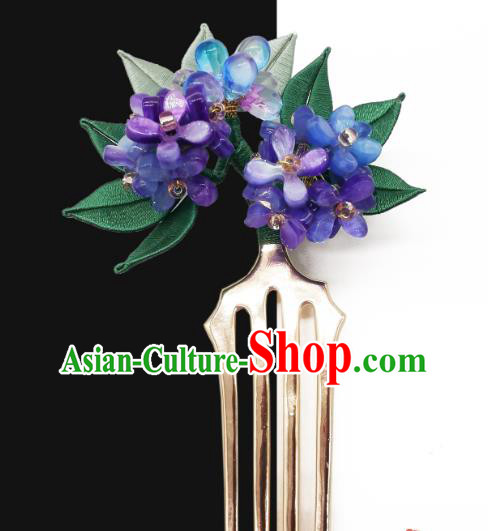 Chinese Traditional Purple Hydrangea Hair Comb Handmade Hanfu Hair Accessories Ancient Young Lady Hairpin