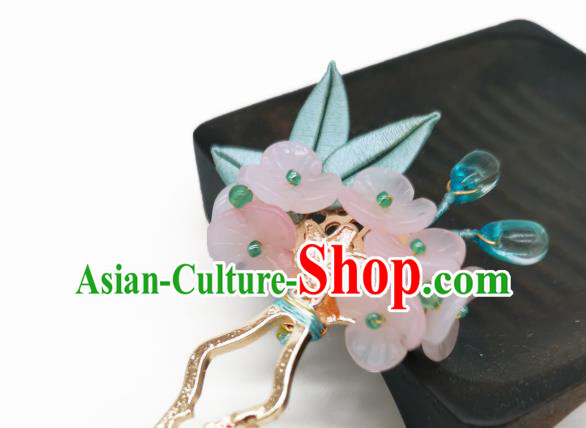 Chinese Traditional Pink Peach Blossom Hair Stick Handmade Hanfu Hair Accessories Ancient Village Girl Hairpin
