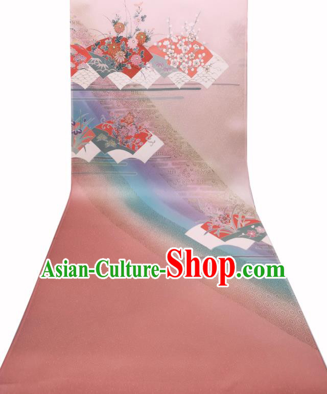 Asian Japan Classical Tsukesage Kimono Pink Silk Fabric Traditional Japanese Yukata Belt Brocade Tapestry