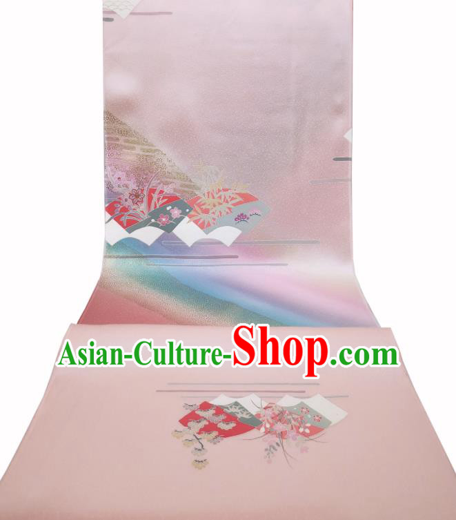 Asian Traditional Japanese Yukata Belt Brocade Tapestry Japan Classical Tsukesage Kimono Pink Silk Fabric