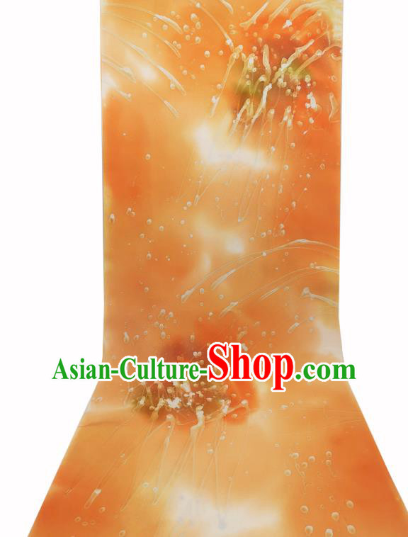 Traditional Japanese Yukata Damask Asian Japan Orange Brocade Tapestry Classical Kimono Silk Fabric