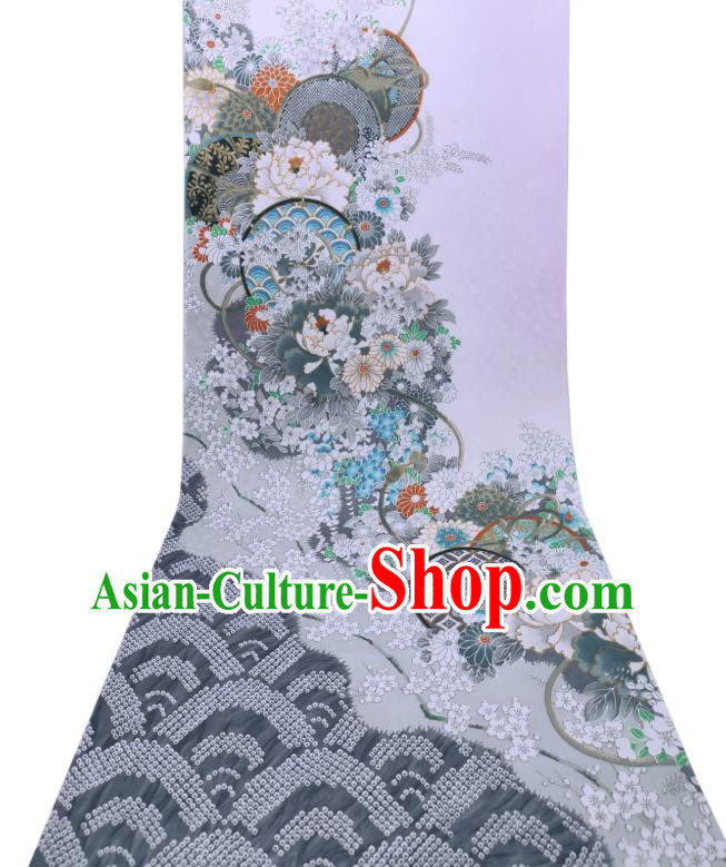 Asian Japan Traditional Brocade Drapery Japanese Classical Peony Pattern Design Kimono Violet Silk Fabric