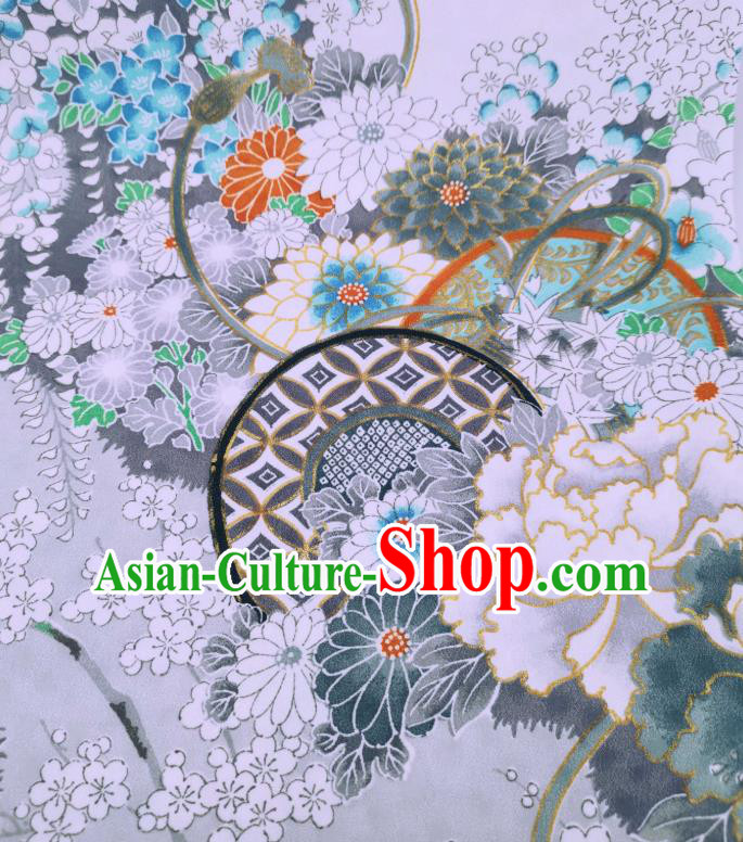 Asian Japan Traditional Brocade Drapery Japanese Classical Peony Pattern Design Kimono Violet Silk Fabric