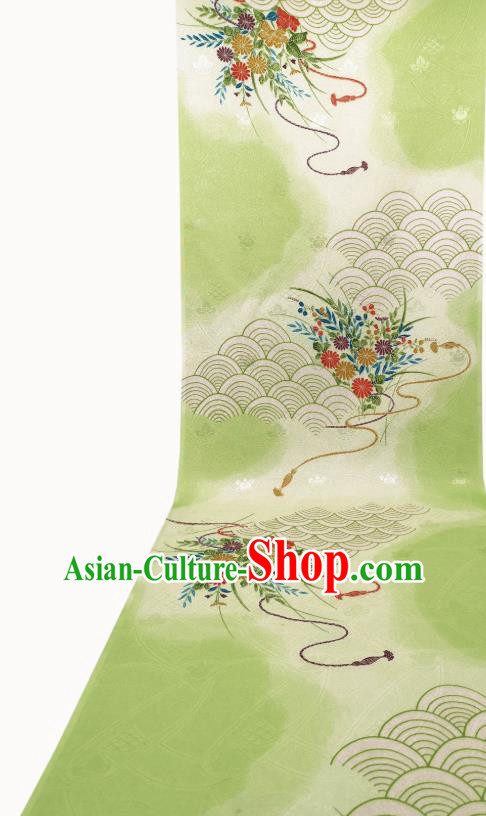 Asian Japan Classical Kimono Silk Fabric Traditional Japanese Printing Green Brocade Tapestry