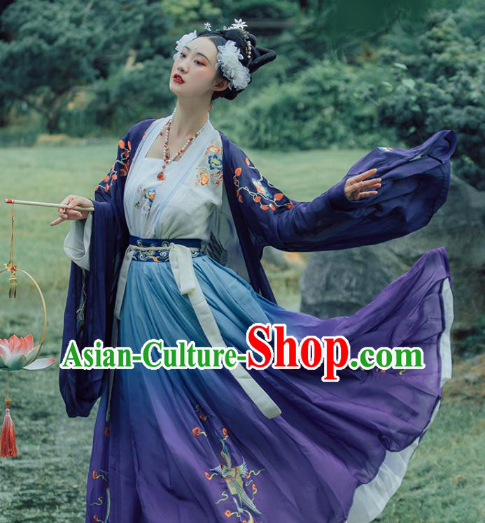 China Ancient Imperial Concubine Purple Hanfu Dress Apparels Traditional Tang Dynasty Court Woman Embroidered Costumes