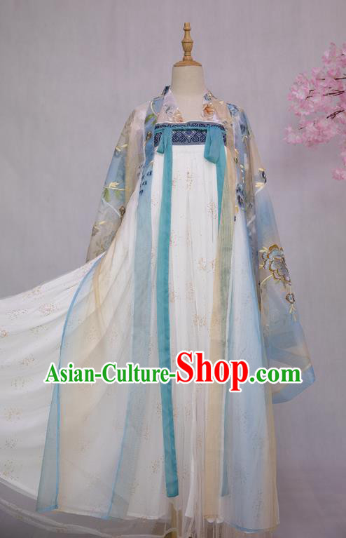 Traditional China Tang Dynasty Imperial Concubine Embroidered Costumes Ancient Court Beauty Hanfu Dress Clothing
