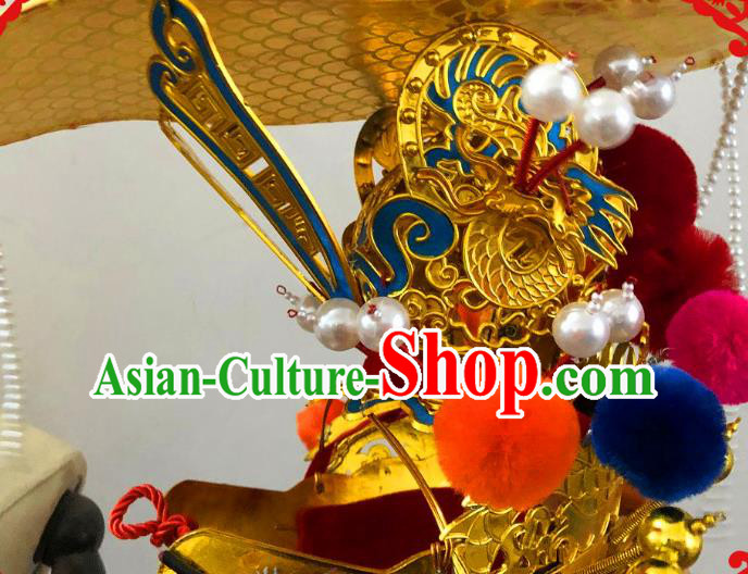 China Traditional Peking Opera Emperor Hat Ancient Royal King Tassel Headwear