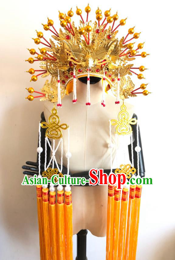 China Handmade Golden Phoenix Coronet Traditional Peking Opera Empress Hair Accessories