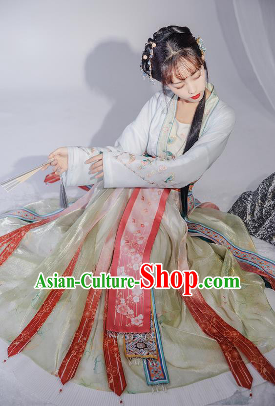 China Ancient Young Beauty Embroidered Costumes Traditional Song Dynasty Patrician Female Replica Clothing Complete Set