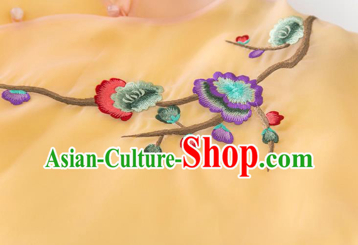 China Traditional Tang Suit Shirt Upper Outer Garment Women Embroidered Orange Organza Blouse