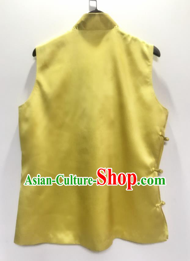 Chinese Classical Embroidered Lotus Yellow Silk Vest National Women Tang Suit Waistcoat