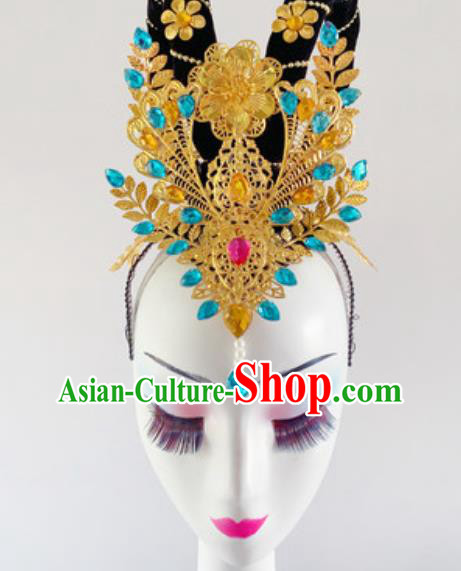 China Handmade Wig Chignon Classical Dance Headwear Traditional Dunhuang Flying Apsaras Dance Hair Accessories