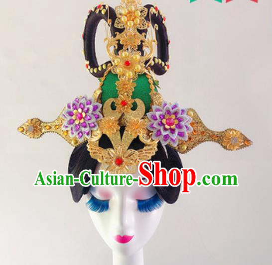 China Handmade Goddess Wigs Chignon Classical Dance Hair Crown Traditional Stage Performance Hair Accessories