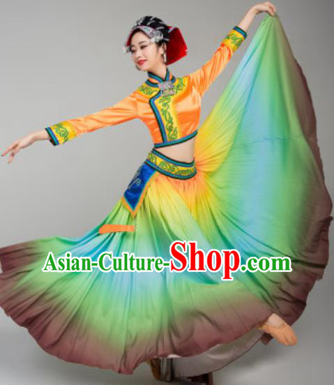 Chinese Yao Minority Dance Costumes Ethnic Stage Performance Orange Outfits