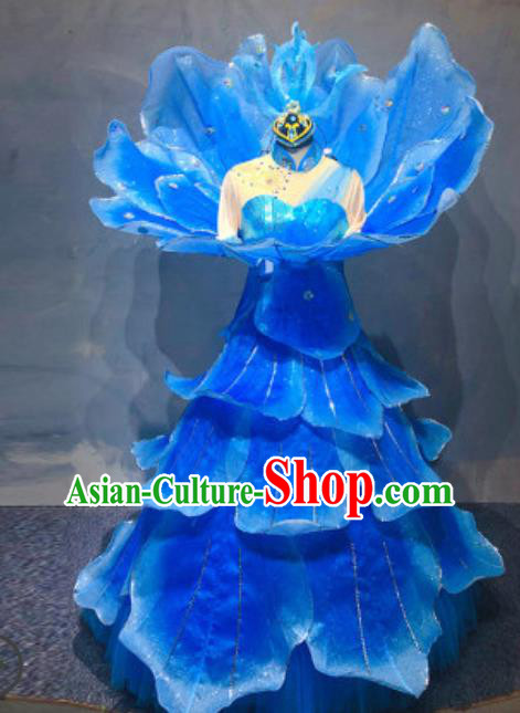 China Traditional Opening Dance Royalblue Peony Dress Modern Dance Stage Performance Clothing