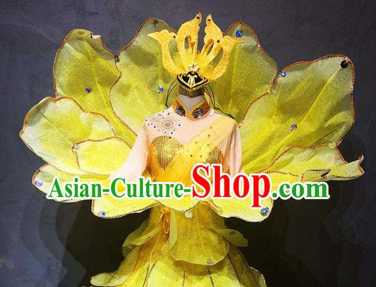 China Modern Dance Stage Performance Clothing Traditional Spring Festival Gala Opening Dance Yellow Peony Dress