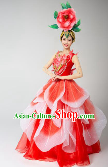China Modern Dance Stage Performance Costume Spring Festival Gala Opening Dance Red Dress