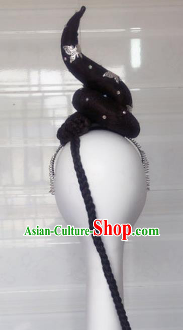 China Traditional Classical Dance Hair Accessories Handmade Goddess Dance Wigs Chignon