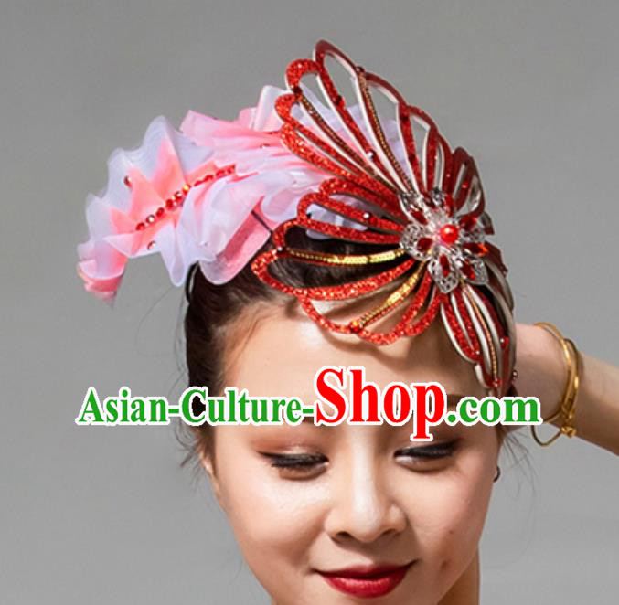 China Handmade Stage Performance Hair Accessories Traditional Folk Dance Red Butterfly Hair Clasp