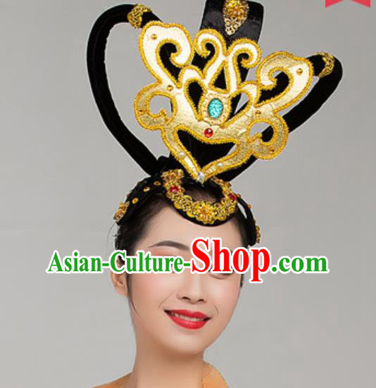 China Handmade Classical Dance Stage Wigs Chignon Traditional Court Dance Hair Clasp Headdress