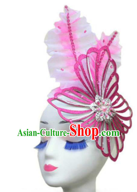 China Traditional Stage Performance Hair Accessories Opening Dance Hair Clasp Handmade Folk Dance Rosy Butterfly Headwear