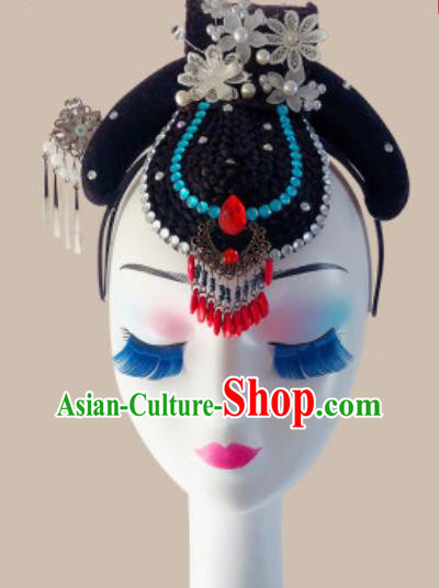 China Traditional Stage Performance Wigs Chignon Headpiece Handmade Classical Dance Hair Clasp
