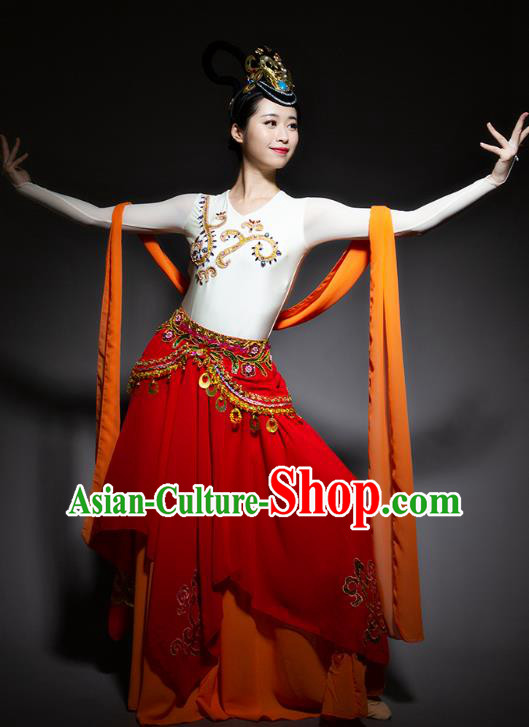 China Classical Dance Costume Flying Apsaras Dance Stage Performance Red Dress