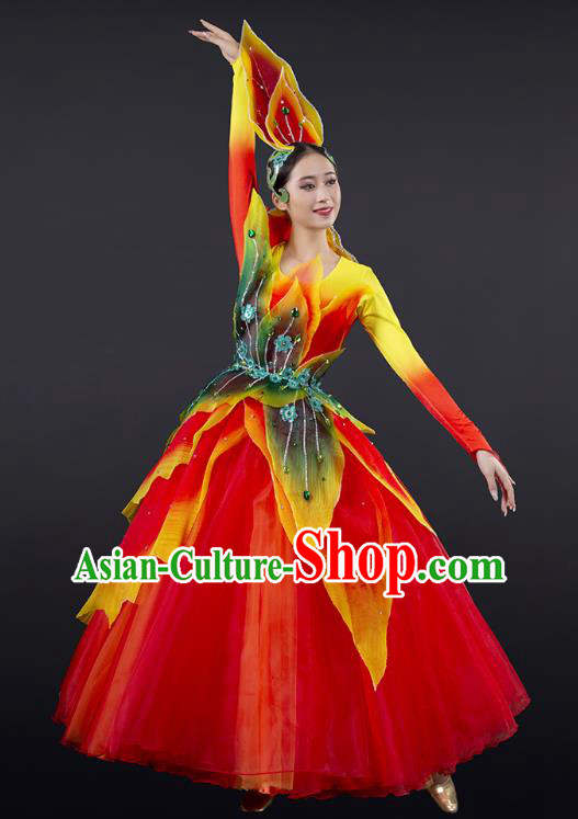 China Spring Festival Gala Opening Dance Red Dress Lotus Dance Stage Performance Costume