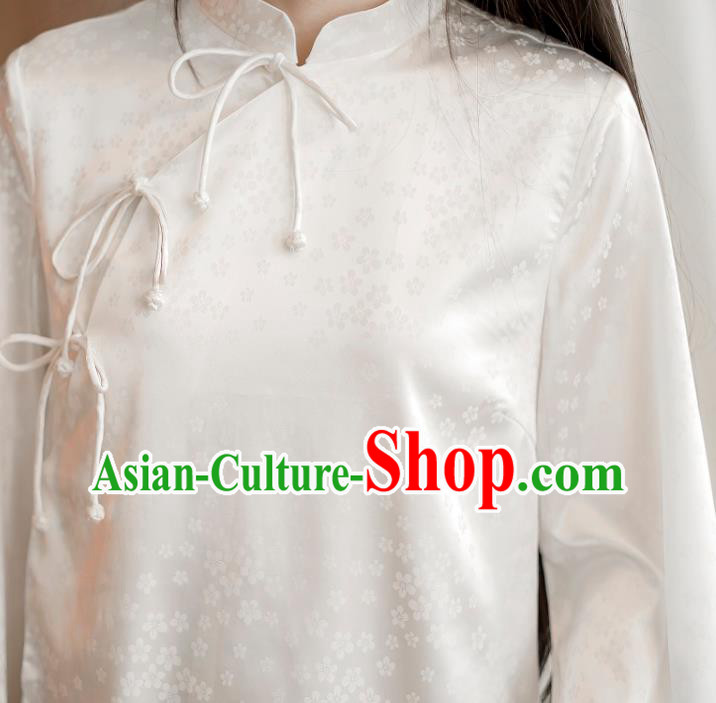 Chinese Traditional Slant Opening Cheongsam Clothing National White Silk Qipao Dress