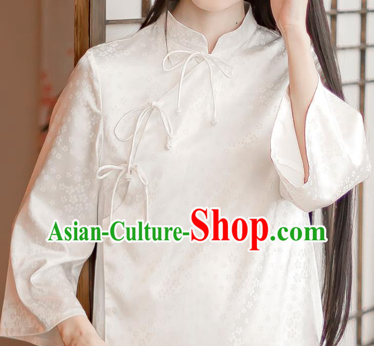 Chinese Traditional Slant Opening Cheongsam Clothing National White Silk Qipao Dress