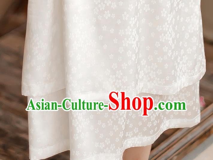 Chinese Traditional Slant Opening Cheongsam Clothing National White Silk Qipao Dress