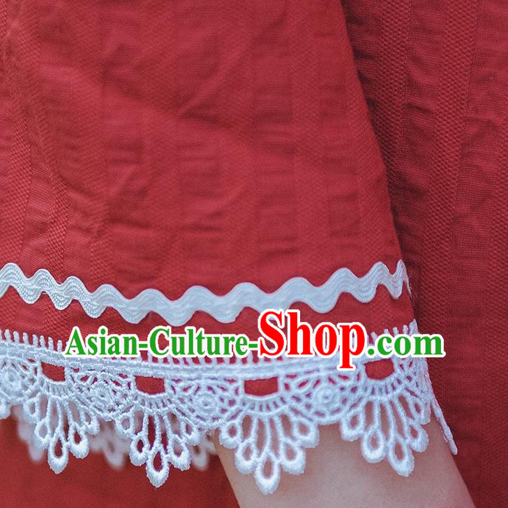 Chinese Traditional Lace Sleeve Red Cheongsam Clothing National Shanghai Young Girl Qipao Dress