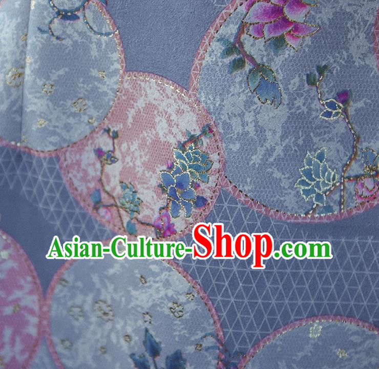 Chinese Traditional Stand Collar Cheongsam Clothing National Printing Blue Wide Sleeve Qipao Dress