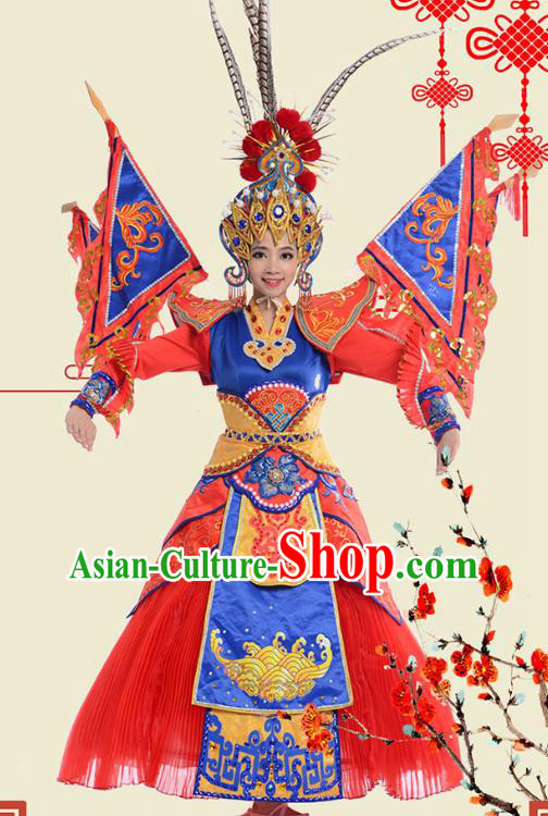 China Traditional Peking Opera Blues Red Dress Beijing Opera Stage Performance Actress Costume