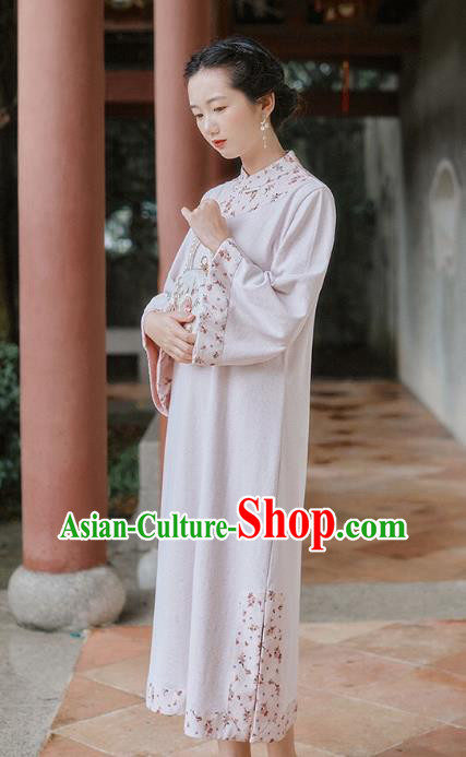 Chinese Traditional Wide Sleeve Cheongsam Clothing National Young Lady Light Pink Qipao Dress