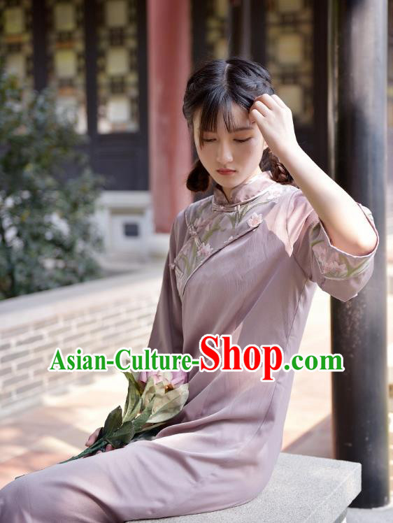 Chinese National Embroidered Qipao Dress Traditional Clothing Young Lady Pink Cheongsam