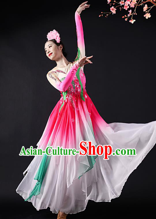 China Classical Dance Stage Performance Clothing Woman Umbrella Dance Pink Dress