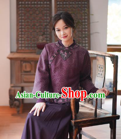 China Tang Suit Outer Garment National Purple Silk Jacket Women Short Coat