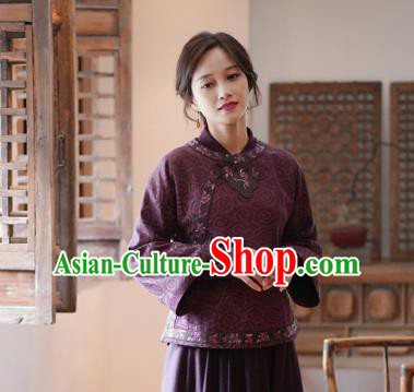 China Tang Suit Outer Garment National Purple Silk Jacket Women Short Coat