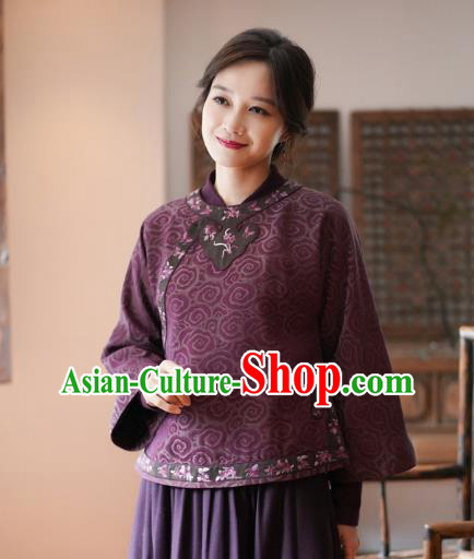 China Tang Suit Outer Garment National Purple Silk Jacket Women Short Coat