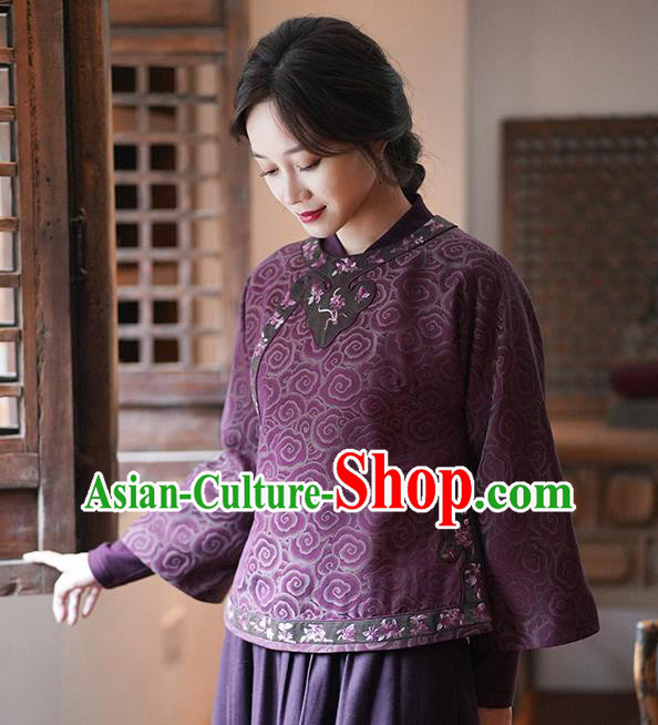 China Tang Suit Outer Garment National Purple Silk Jacket Women Short Coat