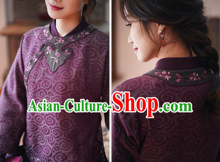 China Tang Suit Outer Garment National Purple Silk Jacket Women Short Coat