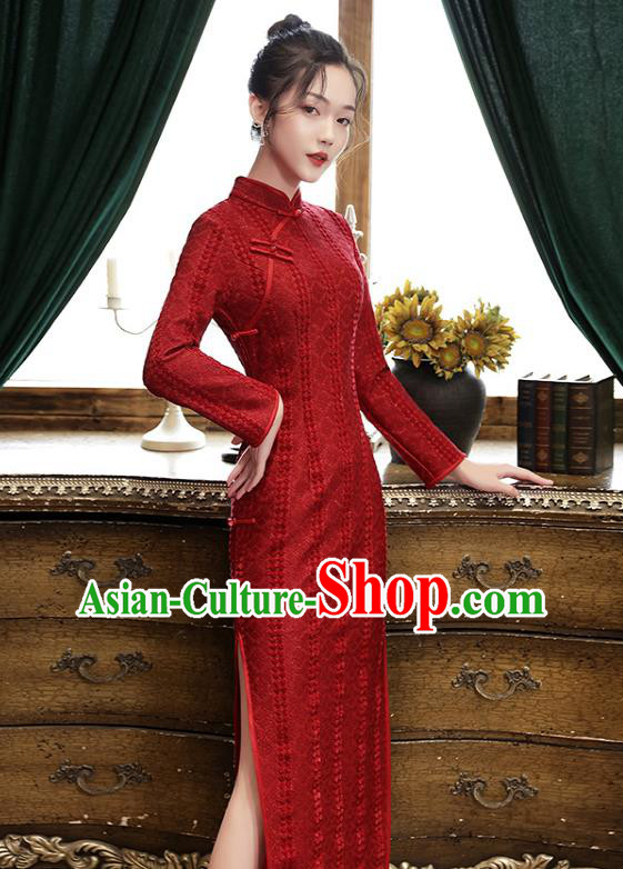 Chinese Classical Wedding Qipao Dress Traditional National Toast Costume Bride Dark Red Cheongsam