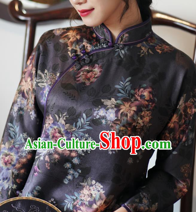 China Classical Purple Silk Cheongsam National Young Women Gambiered Guangdong Gauze Long Qipao Dress
