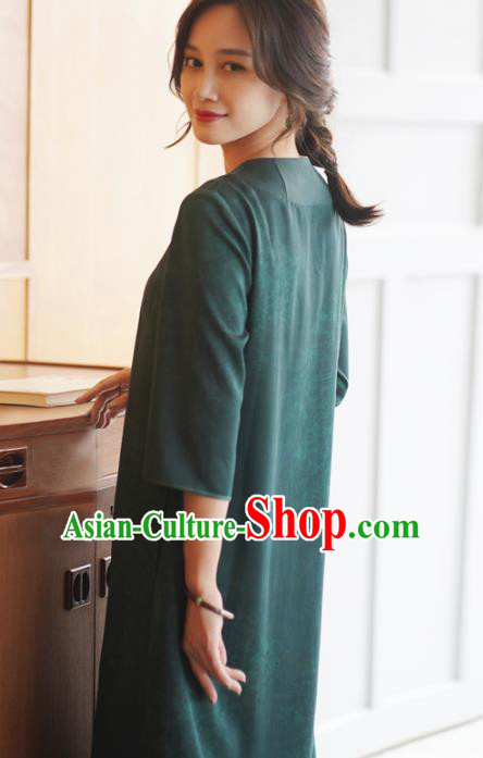 China Tang Suit Overcoat National Women Clothing Classical Embroidered Green Silk Dust Coat