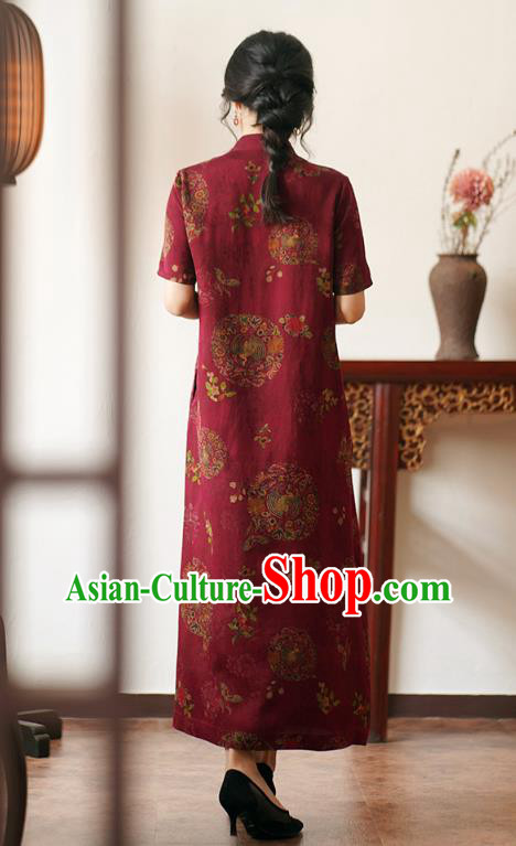 China National Slant Opening Long Qipao Costume Classical Red Silk Cheongsam Dress