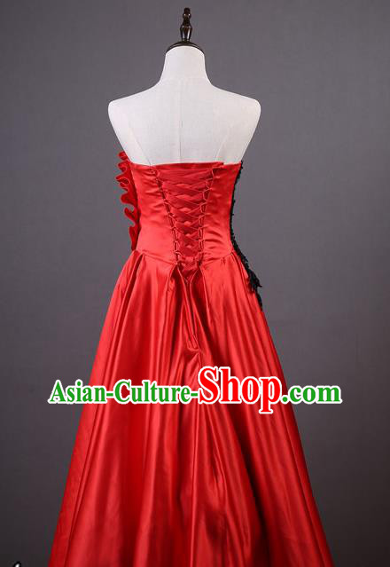 Top Grade Chorus Compere Costume Wedding Red Satin Full Dress