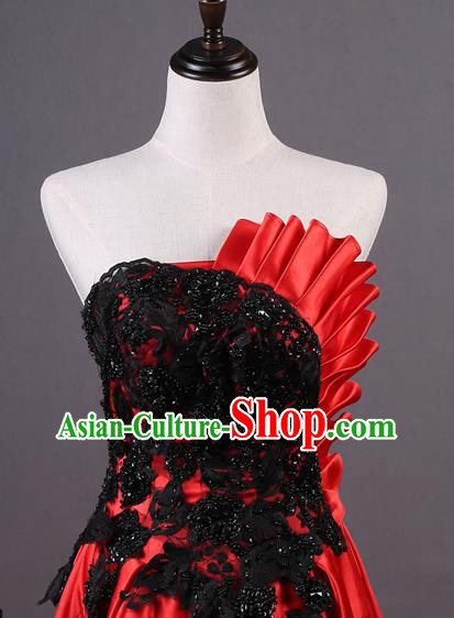 Top Grade Chorus Compere Costume Wedding Red Satin Full Dress