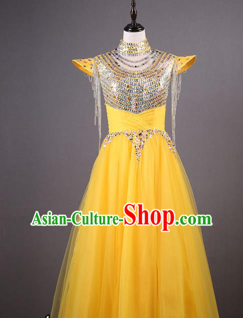 Top Grade Compere Yellow Veil Full Dress Ballroom Dance Catwalks Costume